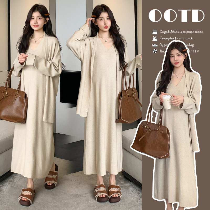 2026早春新款韩版长袖针织披肩宽松气质两件套孕妇打底连衣裙套装,淘宝优惠券,粉丝福利购,淘宝优惠卷