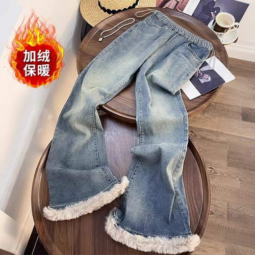高品质孕妇牛仔裤2025冬季新品加绒毛边无托腹产后可穿显瘦喇叭裤 - 图2