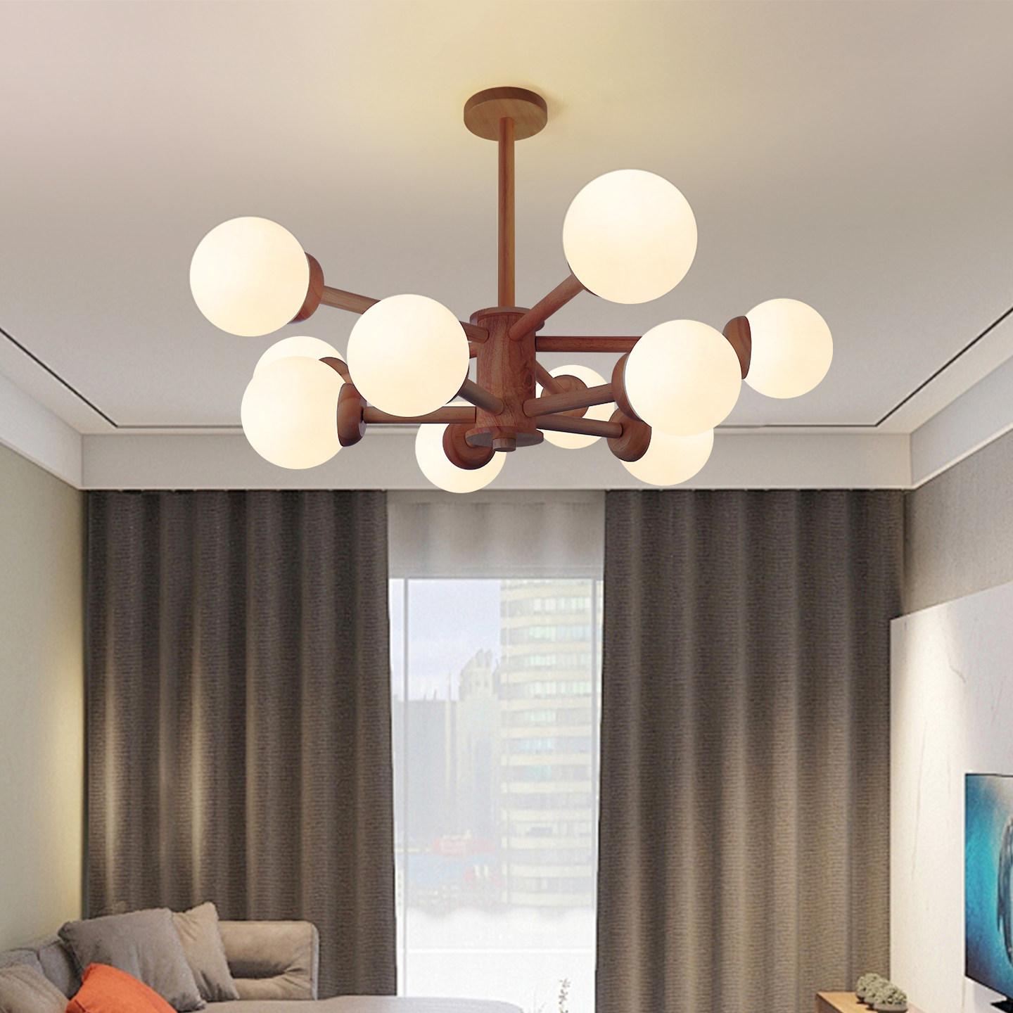 胡桃木中古风魔豆客厅吊灯全光谱护眼主卧室书房餐厅吊灯中山灯具,淘宝优惠券,粉丝福利购,淘宝优惠卷