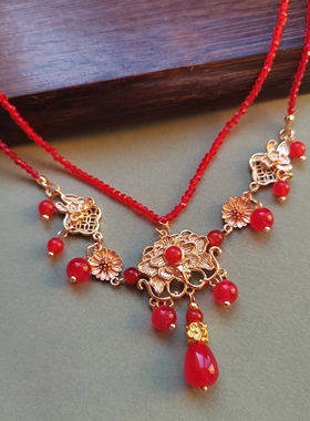 新中式国风项链女红色大奉打更人田曦薇临安公主同款项链双层璎珞