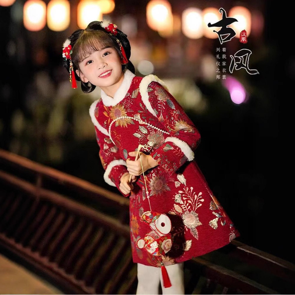 女童拜年服汉服冬款加绒加厚中国风过年服唐装儿童旗袍女宝连衣裙,淘宝优惠券,粉丝福利购,淘宝优惠卷
