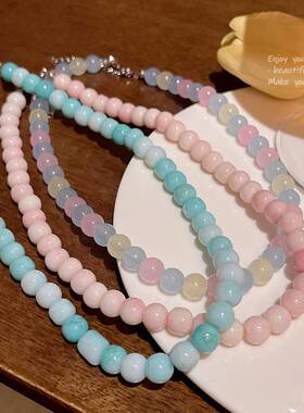 甜美彩色多巴胺串珠项链女轻奢小众闺蜜礼物可爱锁骨链尽量