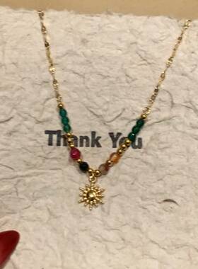 法式复古彩色圆圈串珠吊坠项链ins小众设计感2023秋冬百搭毛衣链