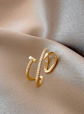 韩版ins潮轻奢网红戒指女高级感交叉钉子指环戒复古情侣学生手饰