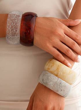 欧美跨境饰品 文艺复古圆形手镯 宽版晕染不规则亚克力手环女