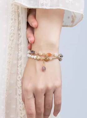 双层叠戴仿天然石珍珠手链女小众设计感精致手串轻奢闺蜜百搭手饰