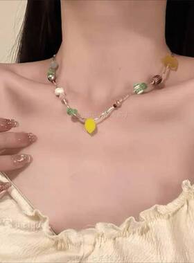 项链合集【优雅沉沦】法式甜美珍珠吊坠项链水晶流苏叠戴锁骨链女