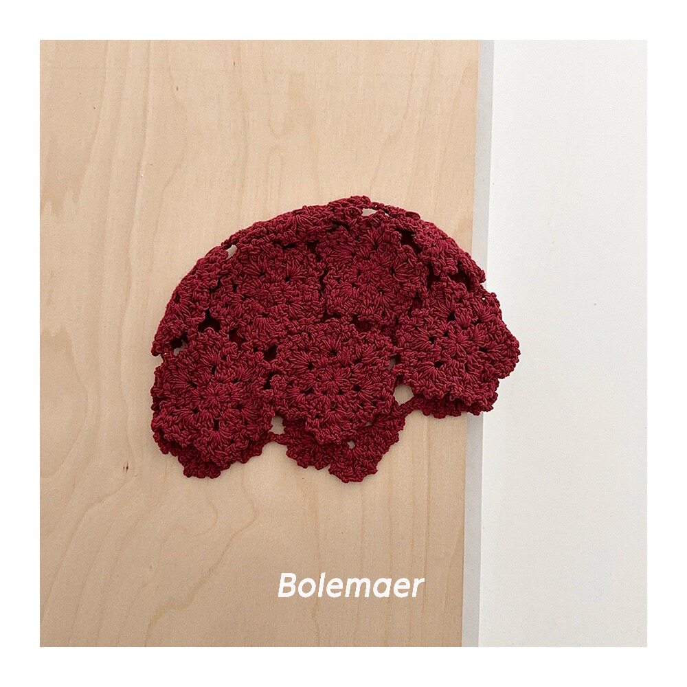 2025秋季新款韩国ins儿童女童复古手工镂空钩花套头针织毛线帽子,淘宝优惠券,粉丝福利购,淘宝优惠卷