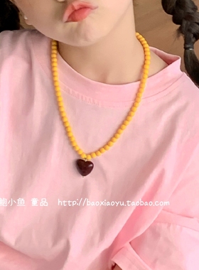 女童糖果彩色串珠爱心项链锁骨链