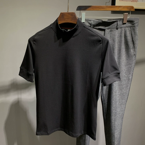 Цветная бархатная базовая приятная телу футболка с коротким рукавом для отдыха, в корейском стиле, высокий воротник