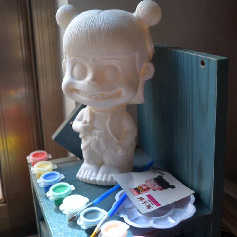 新款电影冠军哪吒模型 非石膏上色DIY卡通可爱网红爆款哪吒玩偶