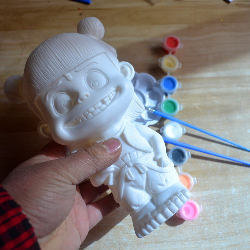 新款电影冠军哪吒模型 非石膏上色DIY卡通可爱网红爆款哪吒玩偶