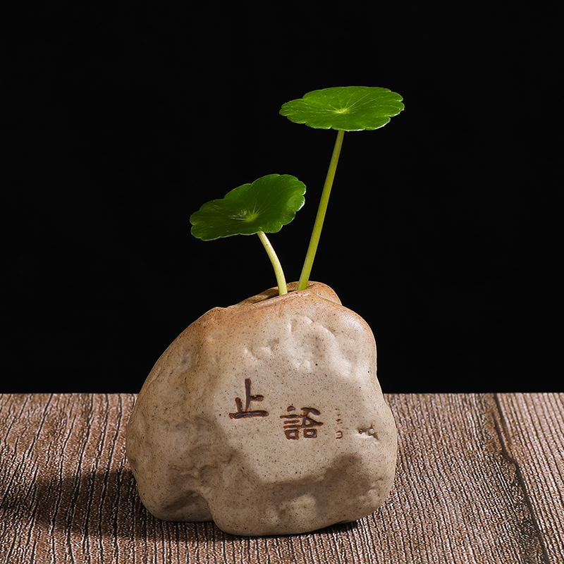 禅意花瓶装饰客厅茶桌茶宠摆件水培花盆器皿创意绿萝小花器粗陶瓷 - 图2