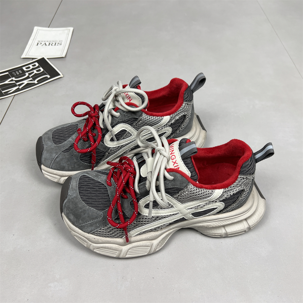 真皮双鞋带老爹鞋女2025冬季新款加绒轻便百搭厚底保暖休闲运动鞋 - 图3