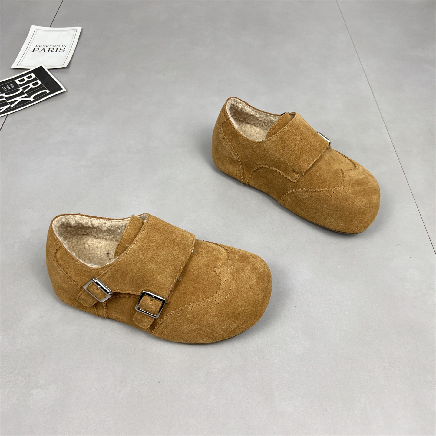 真皮加绒保暖勃肯鞋女2025冬季新款魔术贴扣带百搭内增高雪地靴 - 图0