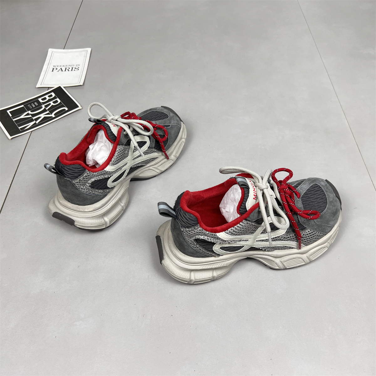 真皮双鞋带老爹鞋女2025冬季新款加绒轻便百搭厚底保暖休闲运动鞋 - 图1