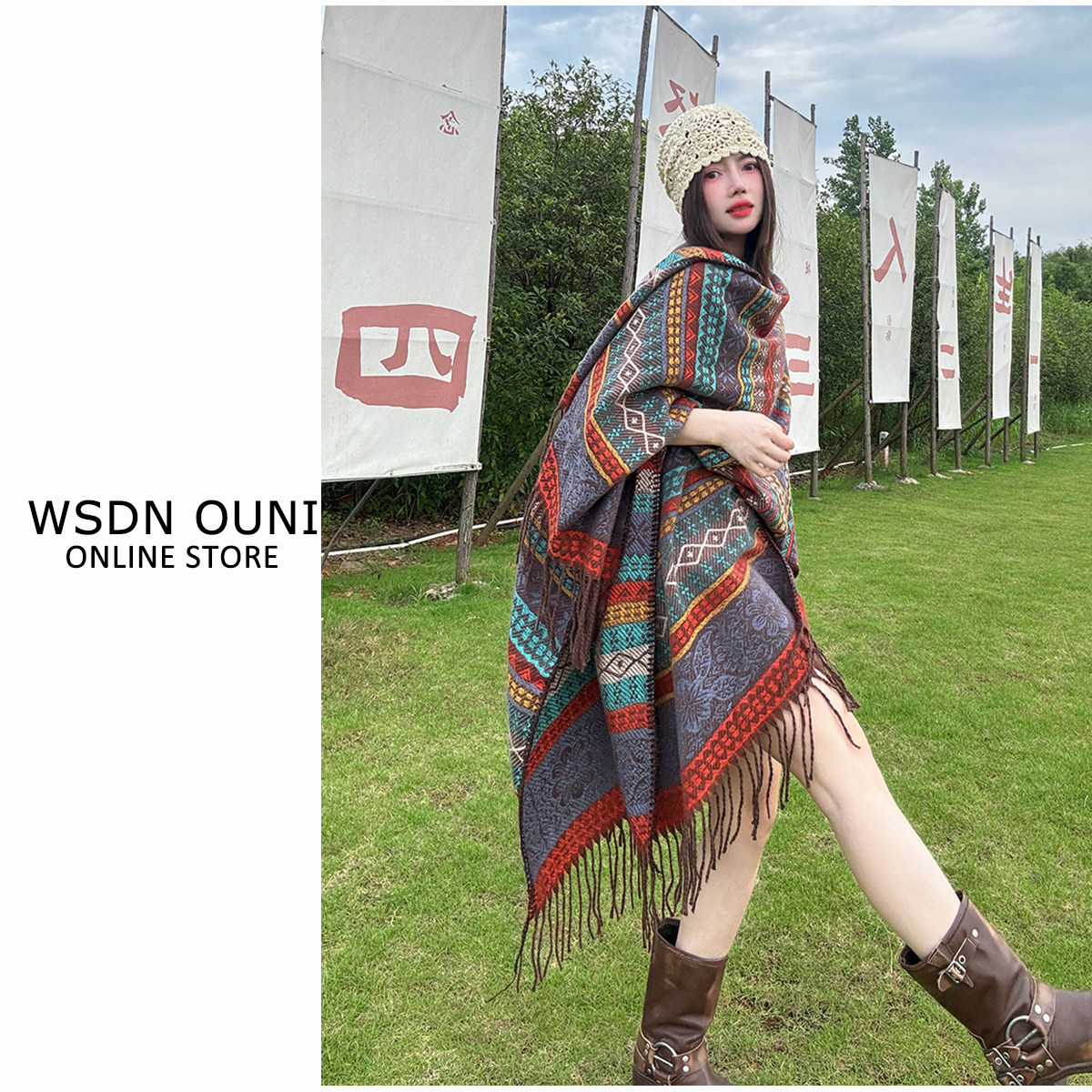 【布达拉】新疆西藏旅行穿搭民族风保暖防晒披肩 大尺寸复古披肩 - 图2