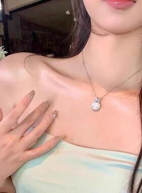 S999纯银在逃公主天然白玉髓项链女生轻奢小众高级感生日礼物女友