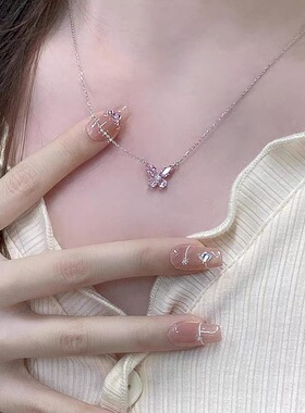 S999纯银蝴蝶项链女轻奢小众设计高级感锁骨链送闺蜜生日礼物2026