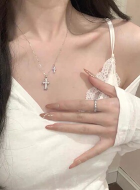 S999纯银双十字架项链女轻奢小众设计高级感锁骨链送女友生日礼物