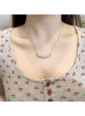 S999纯银紫藤花微笑项链女轻奢小众高级感锁骨链闺蜜生日礼物2026