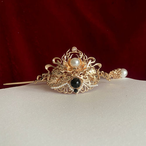 束发冠女高马尾汉服配饰男保色铜宫廷古典武侠王爷公子头冠玛瑙 - 图1