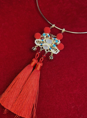 醒狮璎珞合集套装古典红色可爱狮子项链儿童新年汉服头饰对夹女童