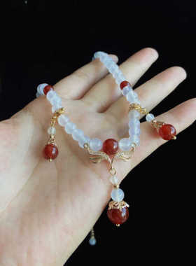 汉服百搭坦领古风软璎珞红白玛瑙