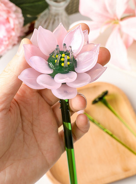淄博手工琉璃荷花插花摆件