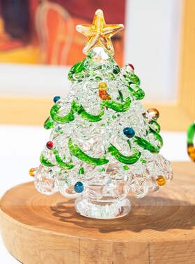 手工拉丝工艺摆件 淄博琉璃圣诞树装饰品 圣诞节氛围创意礼品摆件