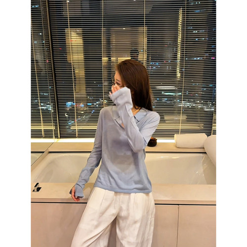 亚麻天丝polo衫女2026夏新款凉感百搭休闲薄套头防晒欧若长袖针织 - 图3
