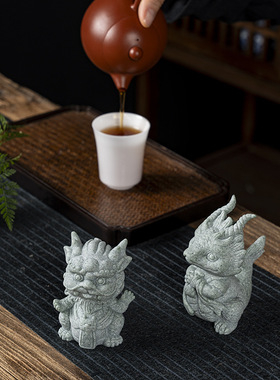 创意国潮风青砂石龙王龙女茶宠大号客厅摆件创意家居鱼缸造景