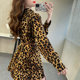 Loose long sleeve leopard print stand collar fashion shirt