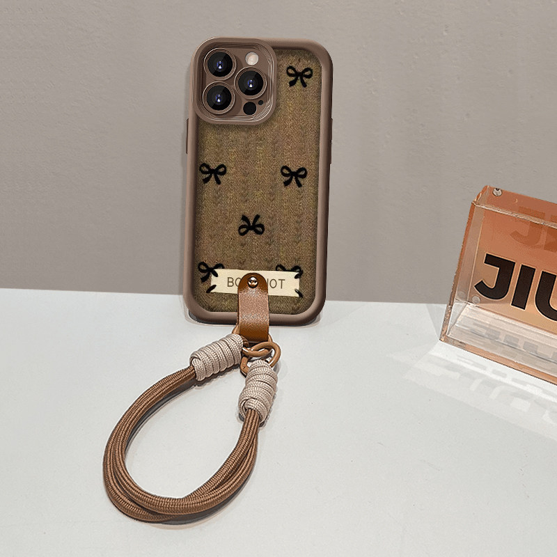 适用苹果16手机壳14promax秋新女款iPhone15plus黑色蝴蝶结13咖色12磨砂11挂绳p美拉德x华为荣耀vivo小米oppo