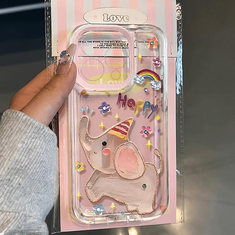 happy可爱小象适用iPhone15promax手机壳苹果14卡通13华为Pura70mate60荣耀100红米小米vivo全包oppo太空壳xr