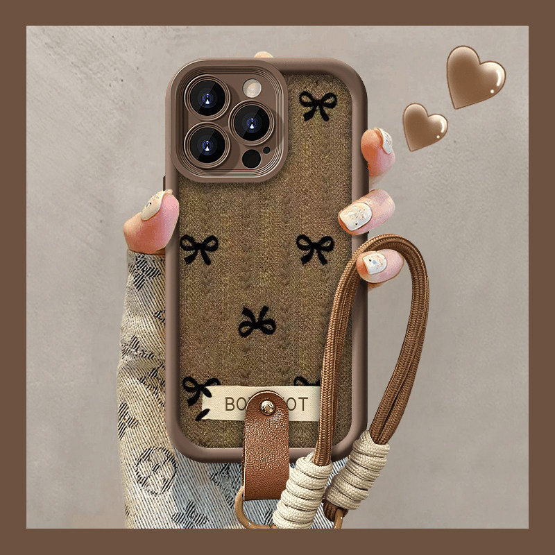 适用苹果16手机壳14promax秋新女款iPhone15plus黑色蝴蝶结13咖色12磨砂11挂绳p美拉德x华为荣耀vivo小米oppo
