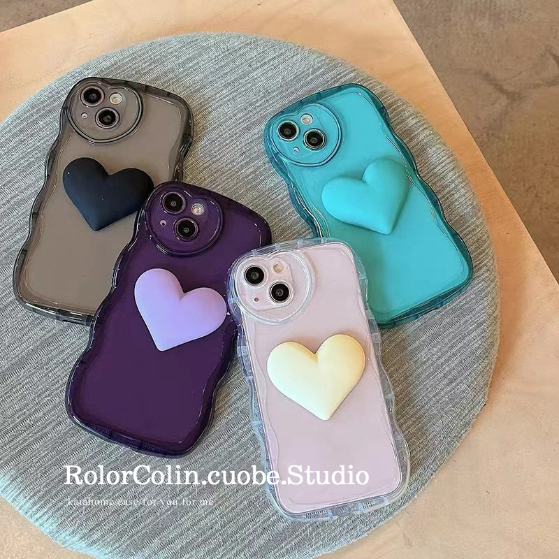波浪边框立体爱心苹果13的12手机壳 龙龙数码配件手机保护套/壳