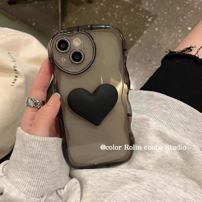 波浪边框立体爱心苹果13的12手机壳 龙龙数码配件手机保护套/壳