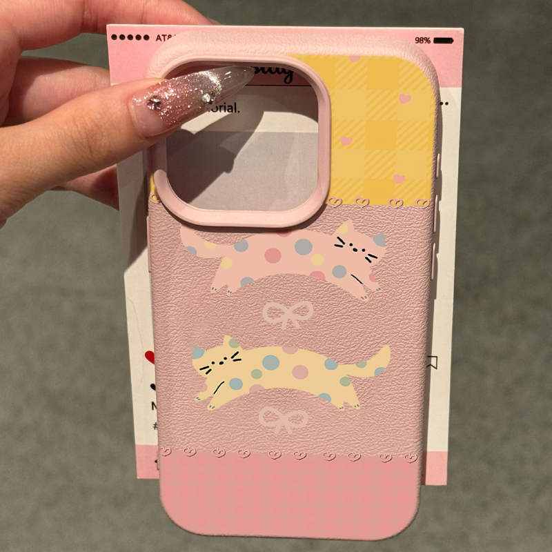 ins镭射爱心樱桃猫咪适用苹果15手机壳iphone14promax新款15pro粉色12女款14pro苹果13手机套11夏日可爱