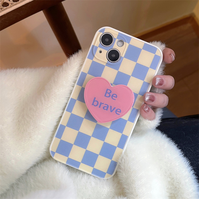 龙龙数码配件专营店ins蓝黄格苹果11/13手机壳iphone12promax/xr/x爱心支架7p/8/6s/plus华为p40荣耀50/nova5/7/pro小米oppovivo1