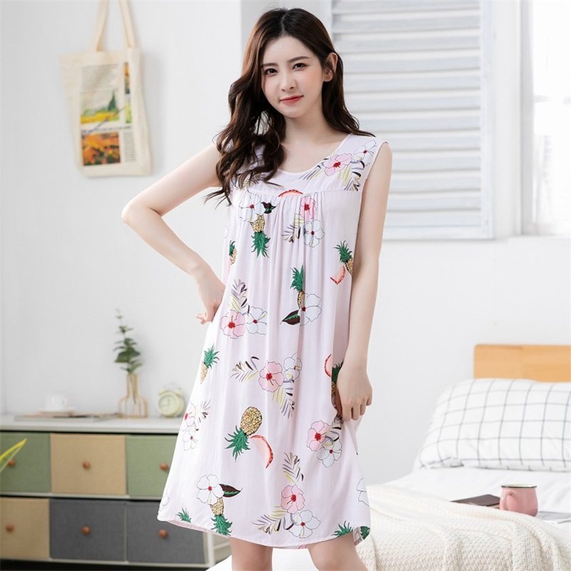 夏天学生睡裙胖mm棉绸无袖薄连衣裙 羽艺睡裙