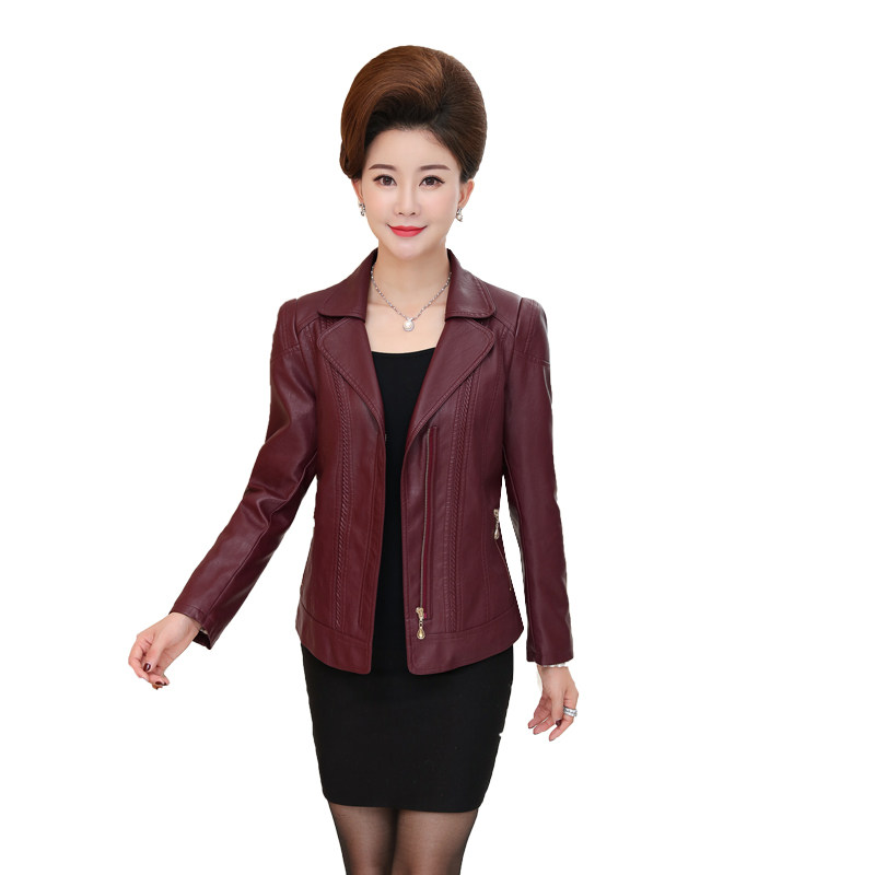 中老年皮衣短款春秋40-50岁妈妈装 简粼皮衣