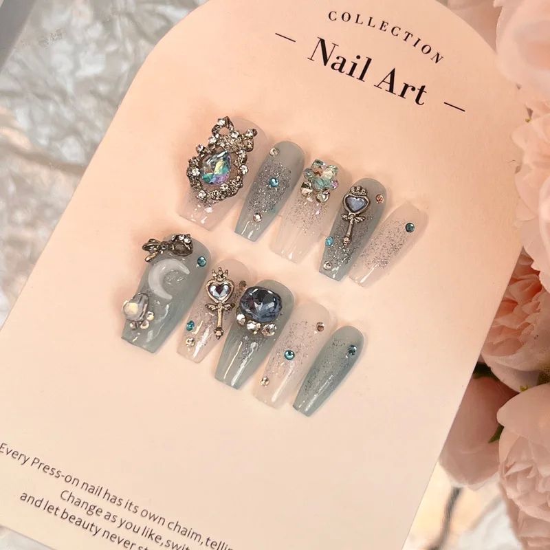 10Pcs Blue Handmade acrylic Nails Set Press on Professional - 图2