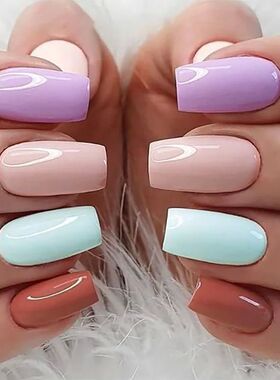 24pcs/set short square fake nails for women girls Pink green