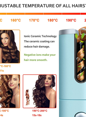 Cordless Hair Curler Automatic Rotating Curling Iron Portabl