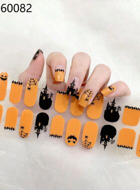 New Halloween Semi-cured UV Gel Nail Stickers Bat Pumpkin Sk