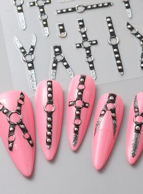 5D Gothic Punk Nail Art Sticker Embossed Stripes Glitter Nai
