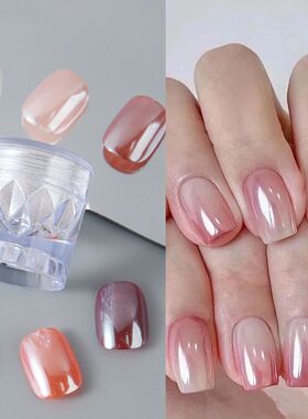 Pearl White Nails Glitter Dust Chrome Moonlight Rubbing on P