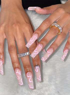 24Pcs/Box Detachable Gradiant Pink Long Coffin False Nails