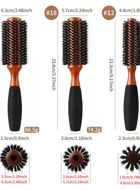 Professional 5 Sizes Boar Bristle Round Hair Brush Wooden An